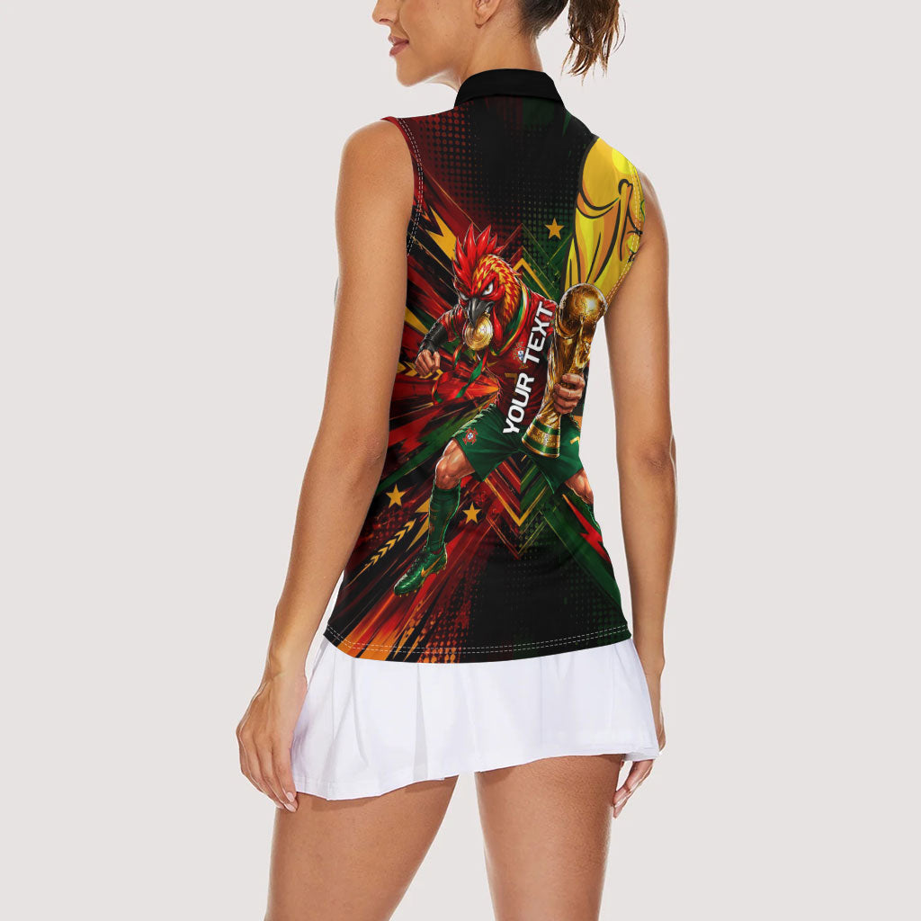 Personalized Portugal Football Champions 2026 Women Sleeveless Polo Shirt Rooster Mascot Comic Trophy Soccer Ball