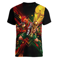 Personalized Portugal Football Champions 2026 Women V-Neck T-Shirt Rooster Mascot Comic Trophy Soccer Ball