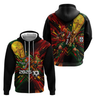 Personalized Portugal Football Champions 2026 Zip Hoodie Rooster Mascot Comic Trophy Soccer Ball