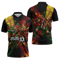 Personalized Portugal Football Champions 2026 Zipper Polo Shirt Rooster Mascot Comic Trophy Soccer Ball