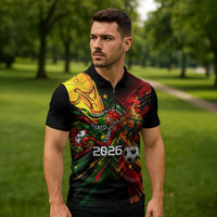 Personalized Portugal Football Champions 2026 Zipper Polo Shirt Rooster Mascot Comic Trophy Soccer Ball