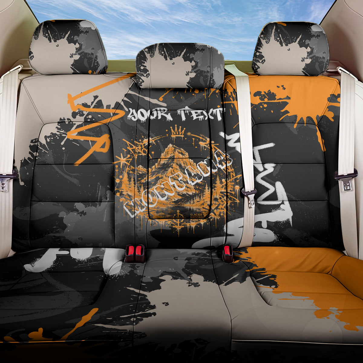 Personalized Montana Glacier National Park Back Car Seat Cover Urban Graffiti Street Art Paint Splatter