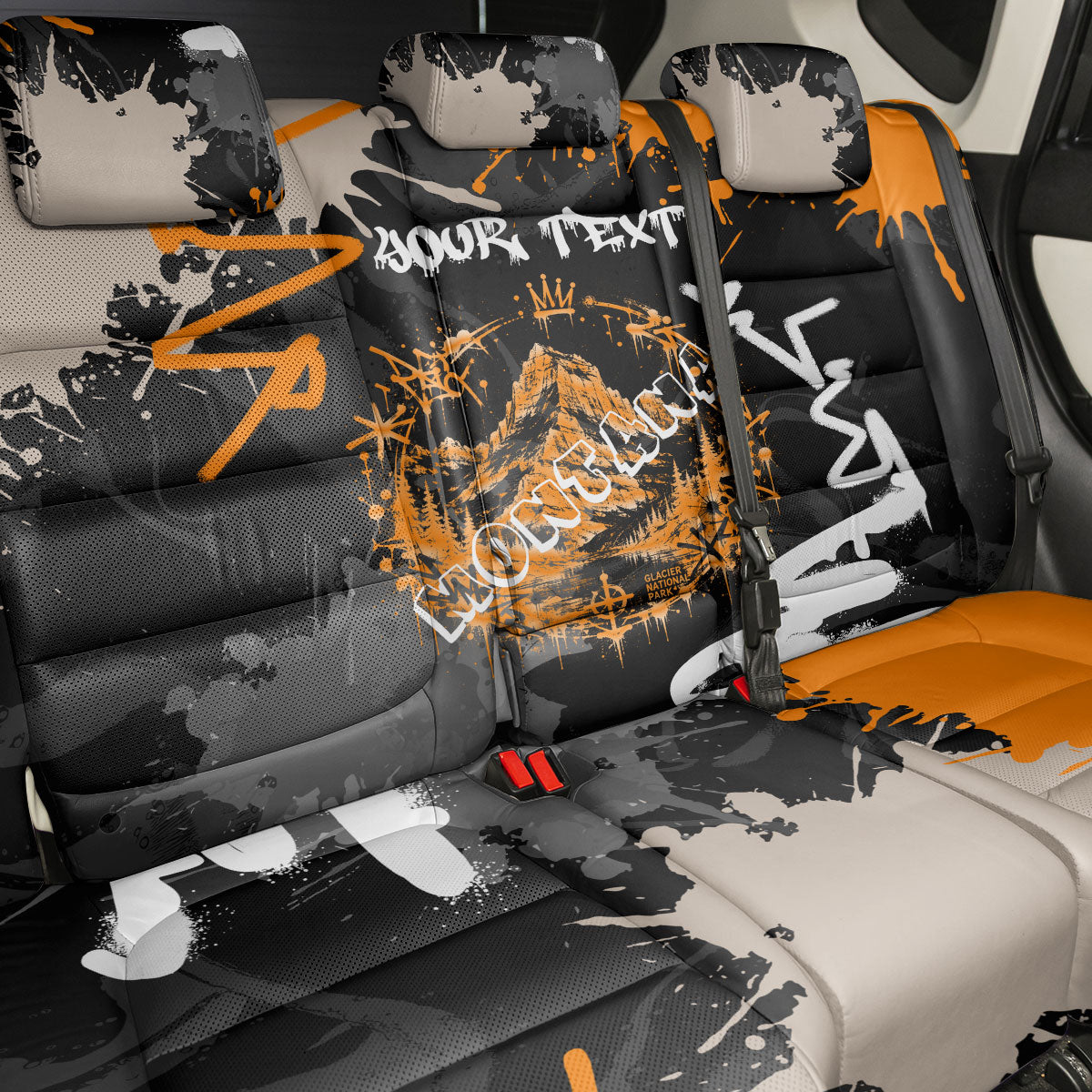 Personalized Montana Glacier National Park Back Car Seat Cover Urban Graffiti Street Art Paint Splatter