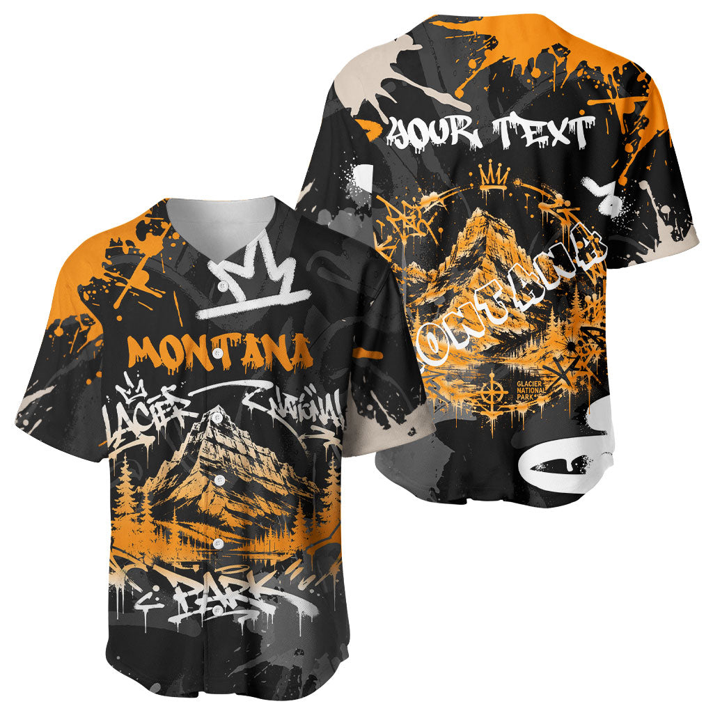 Personalized Montana Glacier National Park Baseball Jersey Urban Graffiti Street Art Paint Splatter