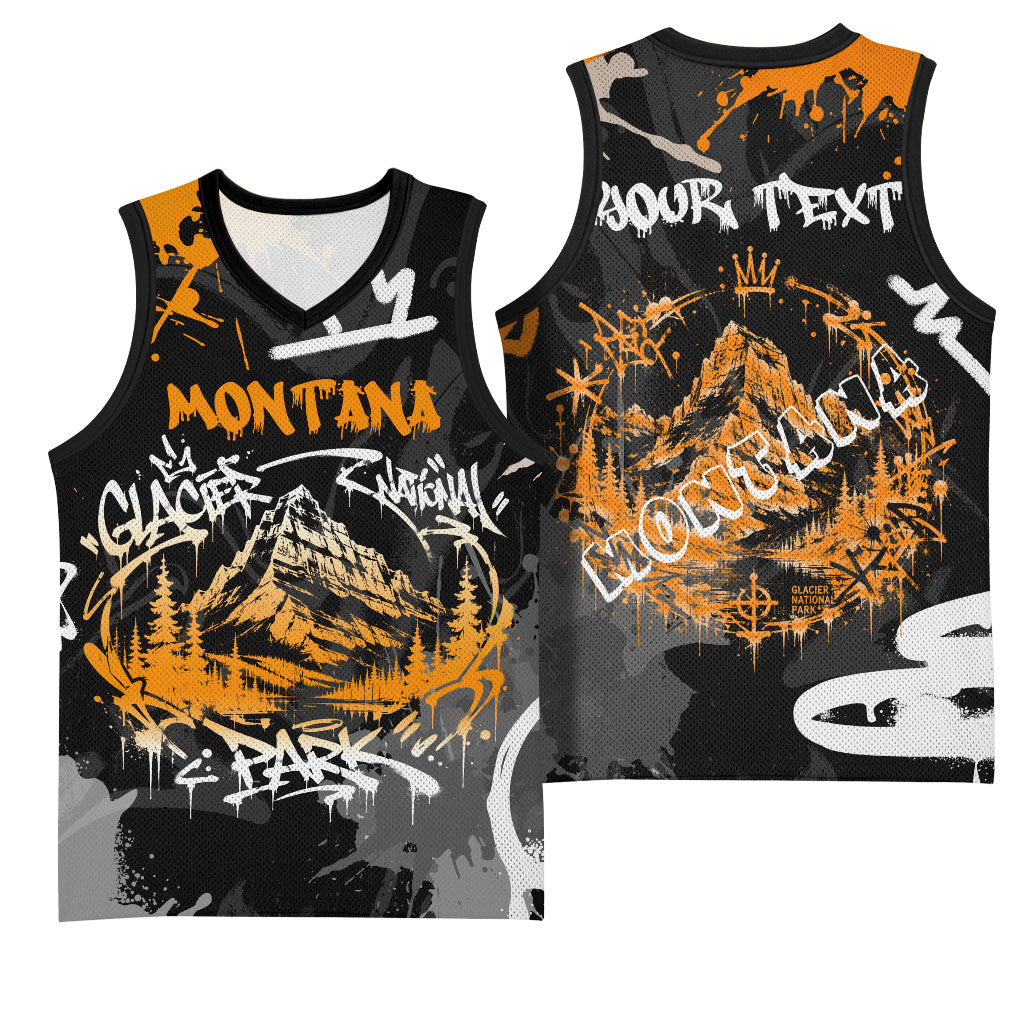 Personalized Montana Glacier National Park Basketball Jersey Urban Graffiti Street Art Paint Splatter