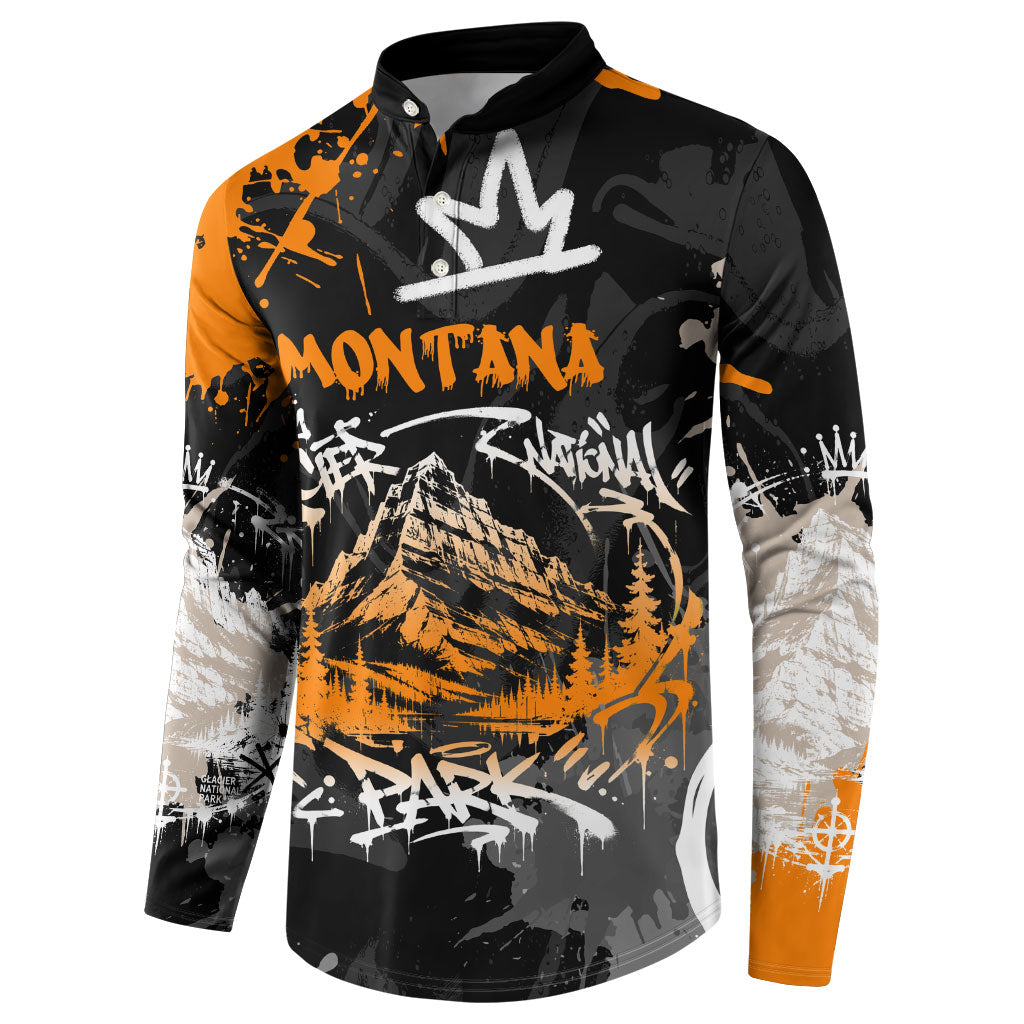 Personalized Montana Glacier National Park Button Sweatshirt Urban Graffiti Street Art Paint Splatter