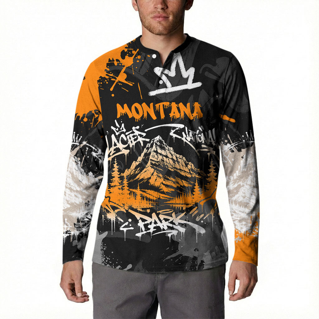 Personalized Montana Glacier National Park Button Sweatshirt Urban Graffiti Street Art Paint Splatter