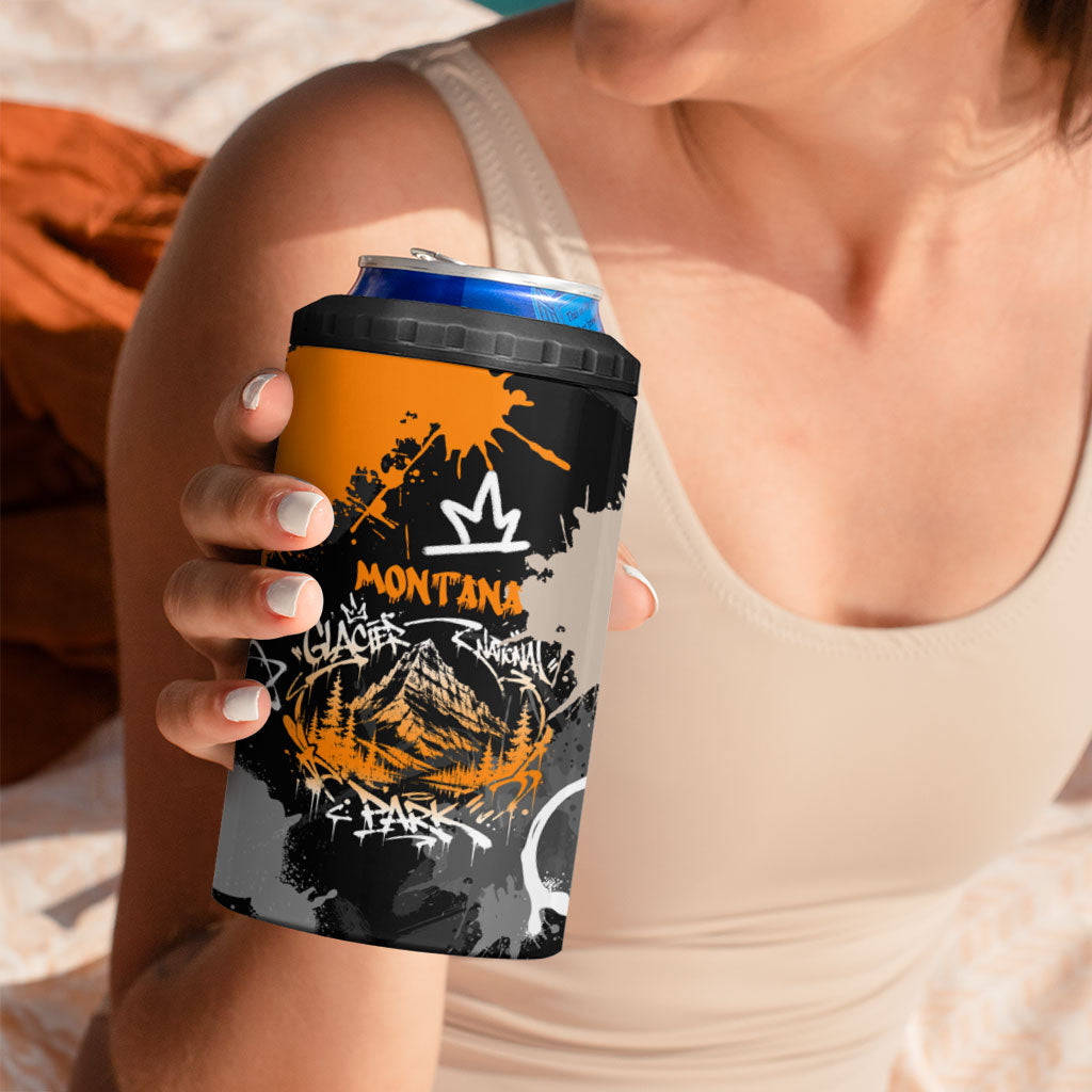 Personalized Montana Glacier National Park 4 in 1 Can Cooler Tumbler Urban Graffiti Street Art Paint Splatter
