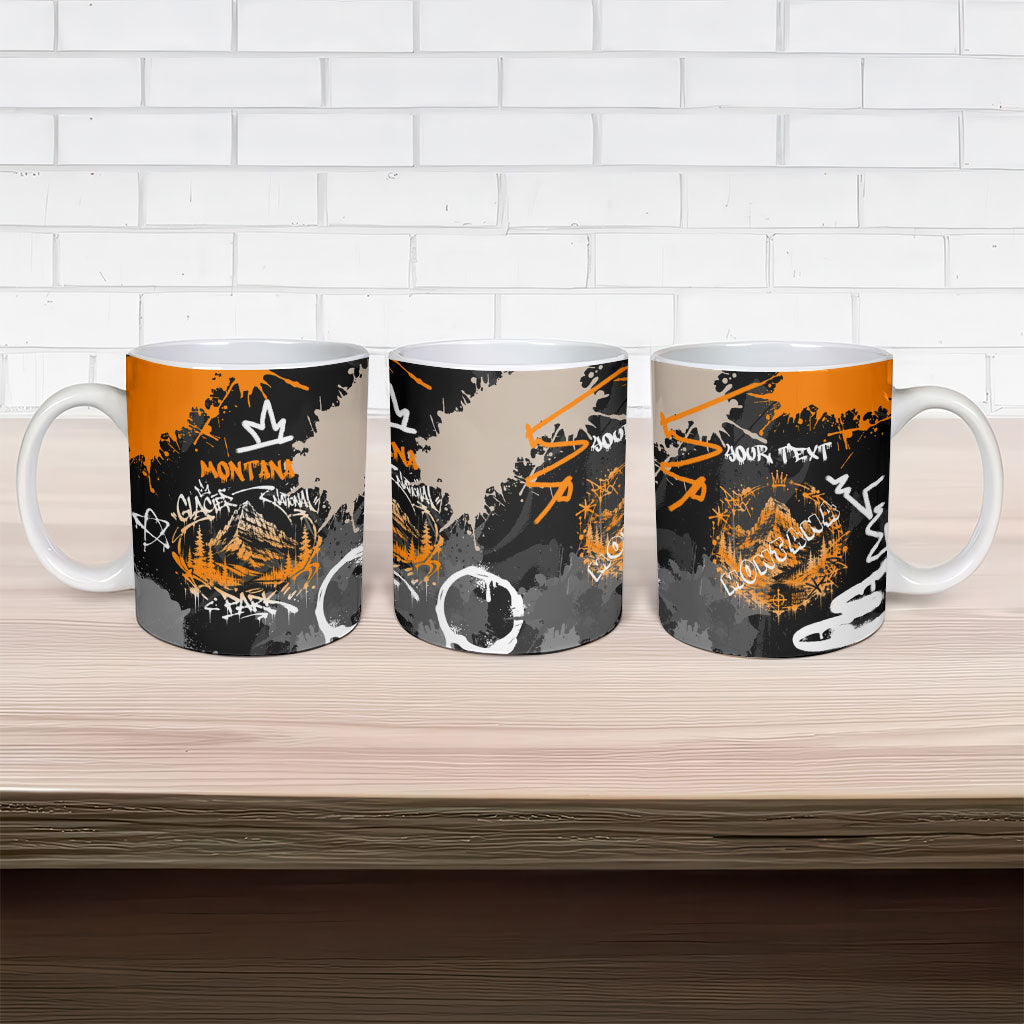 Personalized Montana Glacier National Park Ceramic Mug Urban Graffiti Street Art Paint Splatter