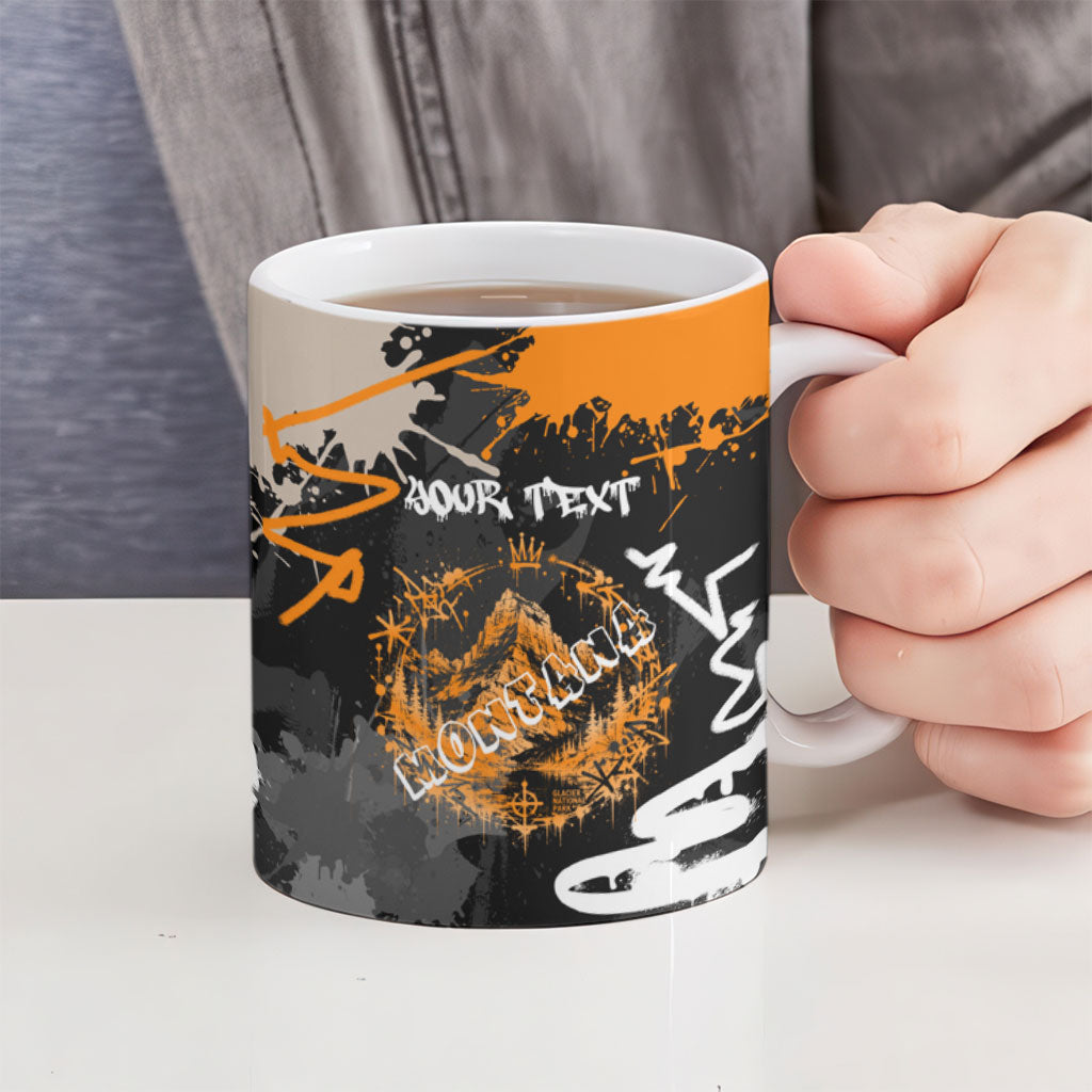 Personalized Montana Glacier National Park Ceramic Mug Urban Graffiti Street Art Paint Splatter