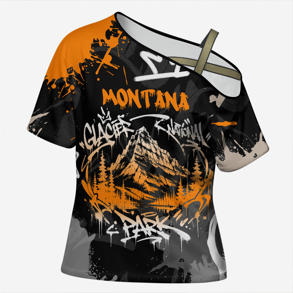 Personalized Montana Glacier National Park Cross Shoulder Shirt Urban Graffiti Street Art Paint Splatter