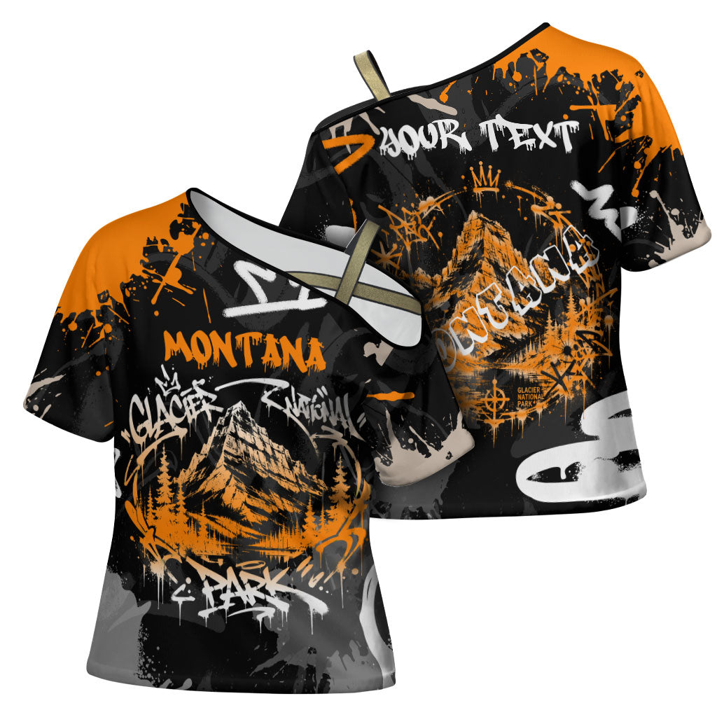 Personalized Montana Glacier National Park Cross Shoulder Shirt Urban Graffiti Street Art Paint Splatter