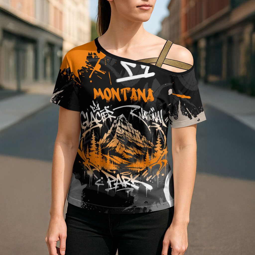 Personalized Montana Glacier National Park Cross Shoulder Shirt Urban Graffiti Street Art Paint Splatter