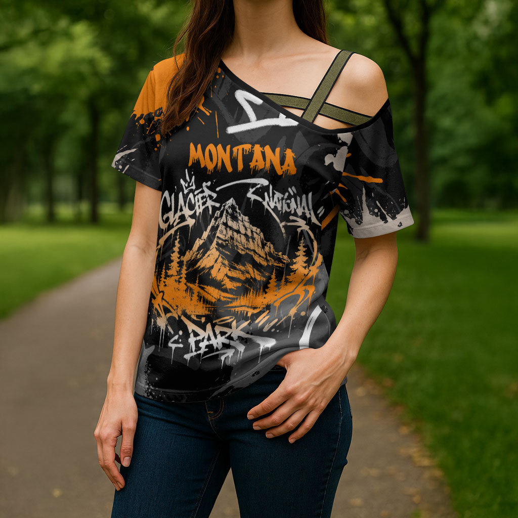 Personalized Montana Glacier National Park Cross Shoulder Shirt Urban Graffiti Street Art Paint Splatter