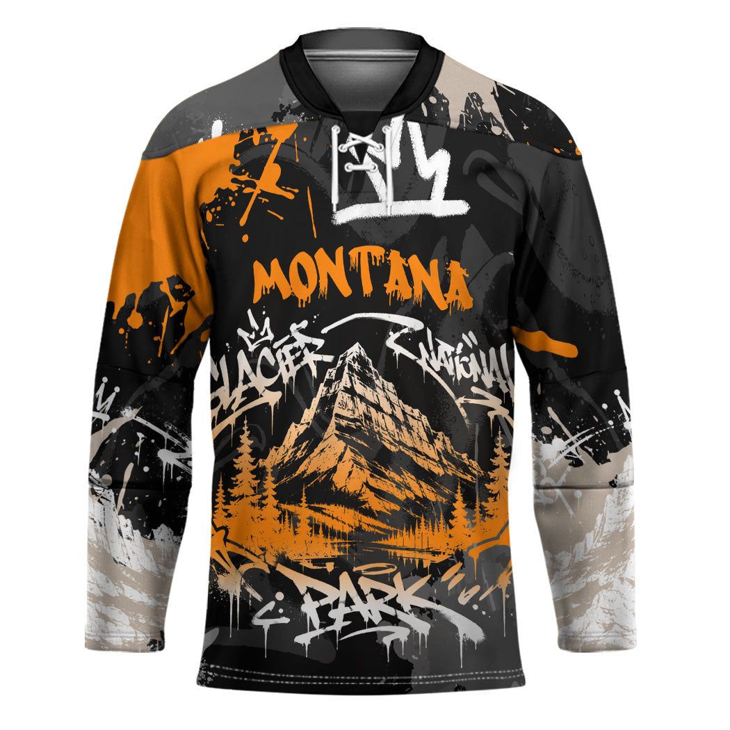 Personalized Montana Glacier National Park Hockey Jersey Urban Graffiti Street Art Paint Splatter