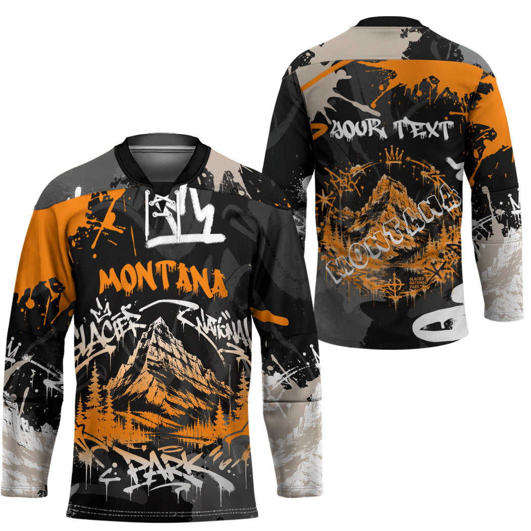 Personalized Montana Glacier National Park Hockey Jersey Urban Graffiti Street Art Paint Splatter