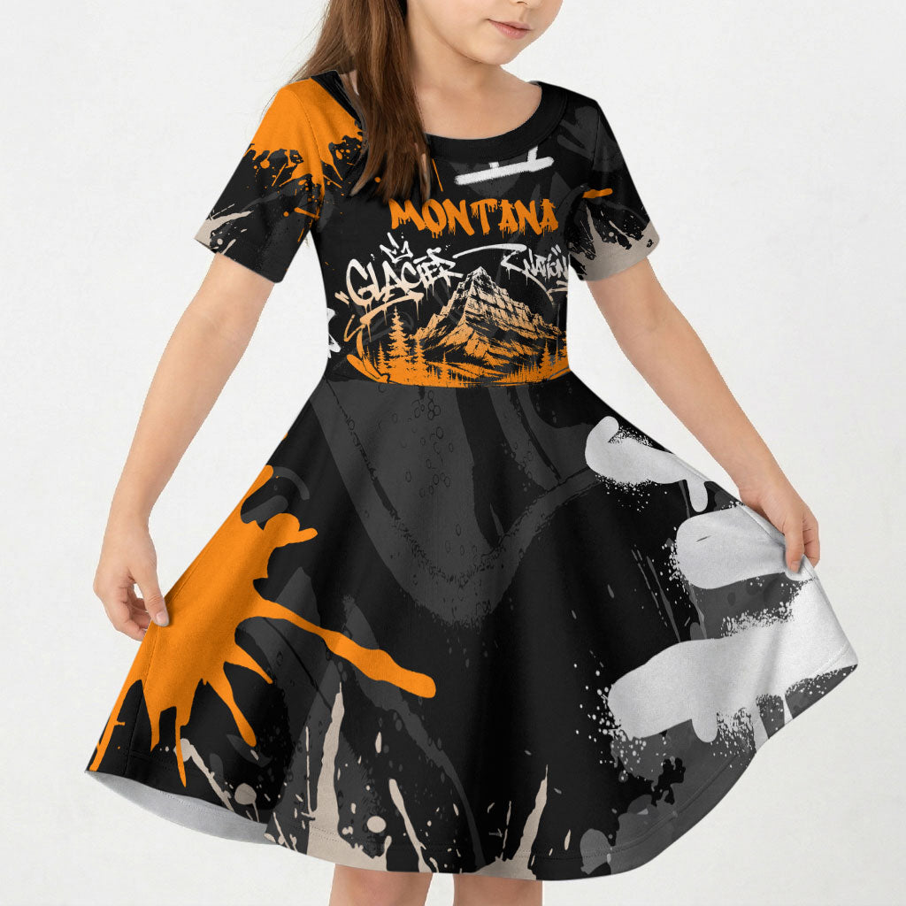 Personalized Montana Glacier National Park Kid Short Sleeve Dress Urban Graffiti Street Art Paint Splatter