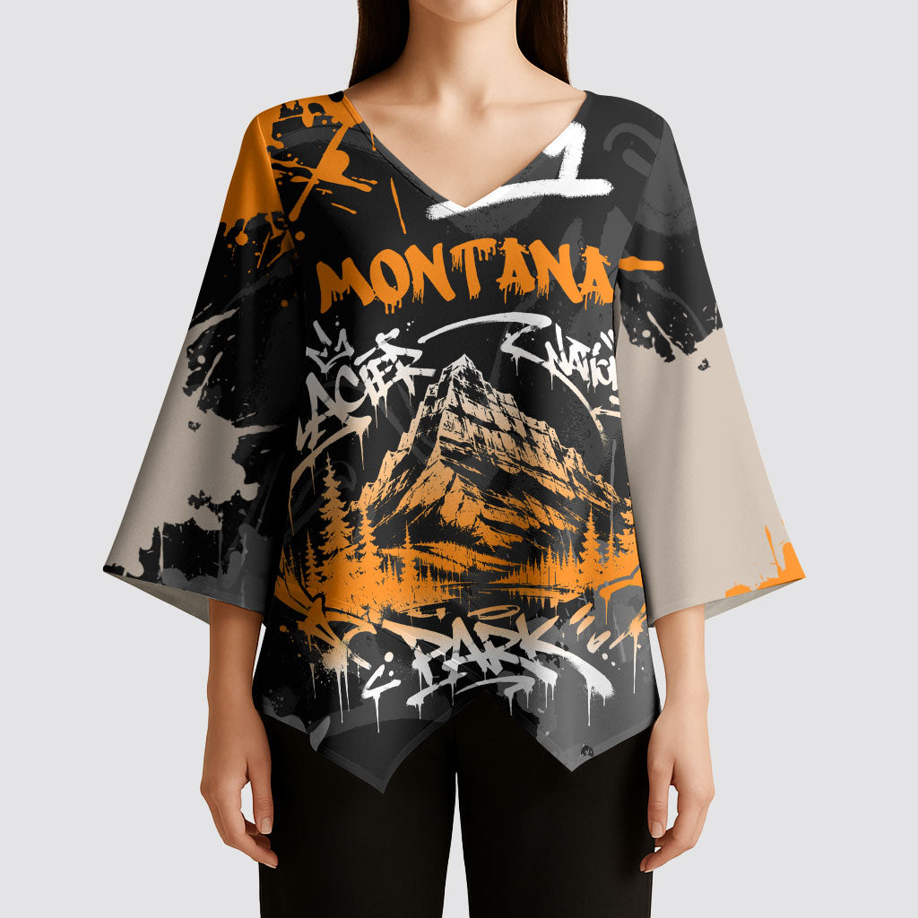 Personalized Montana Glacier National Park Kimono Sleeve Blouse Urban Graffiti Street Art Paint Splatter