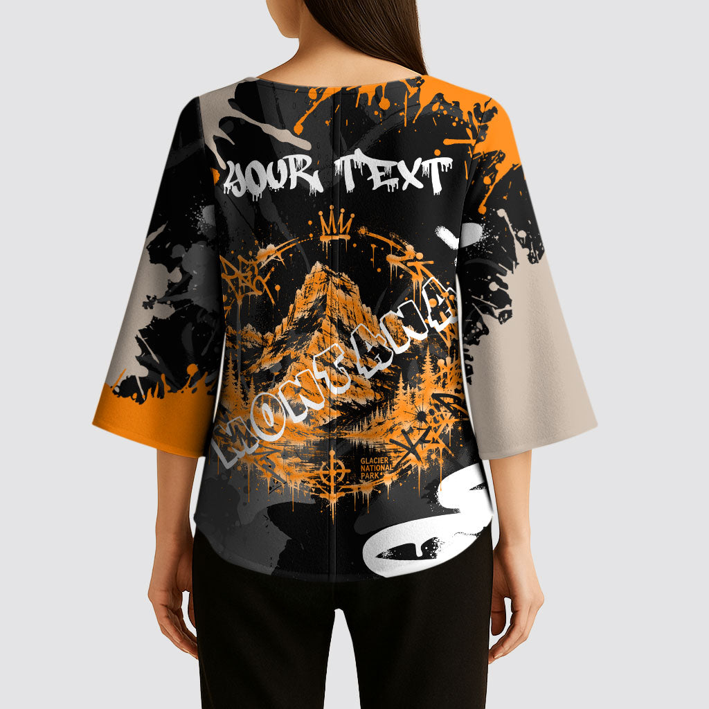 Personalized Montana Glacier National Park Kimono Sleeve Blouse Urban Graffiti Street Art Paint Splatter