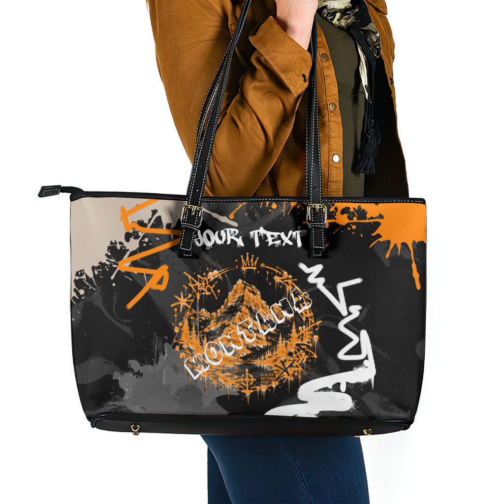 Personalized Montana Glacier National Park Leather Tote Bag Urban Graffiti Street Art Paint Splatter