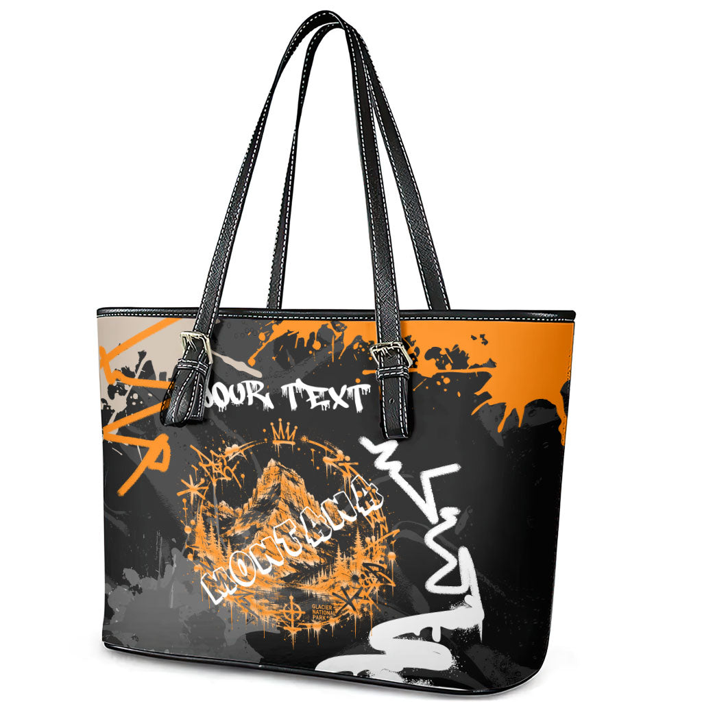 Personalized Montana Glacier National Park Leather Tote Bag Urban Graffiti Street Art Paint Splatter