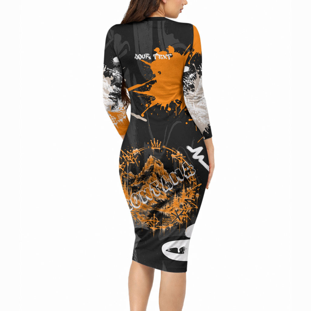 Personalized Montana Glacier National Park Long Sleeve Bodycon Dress Urban Graffiti Street Art Paint Splatter