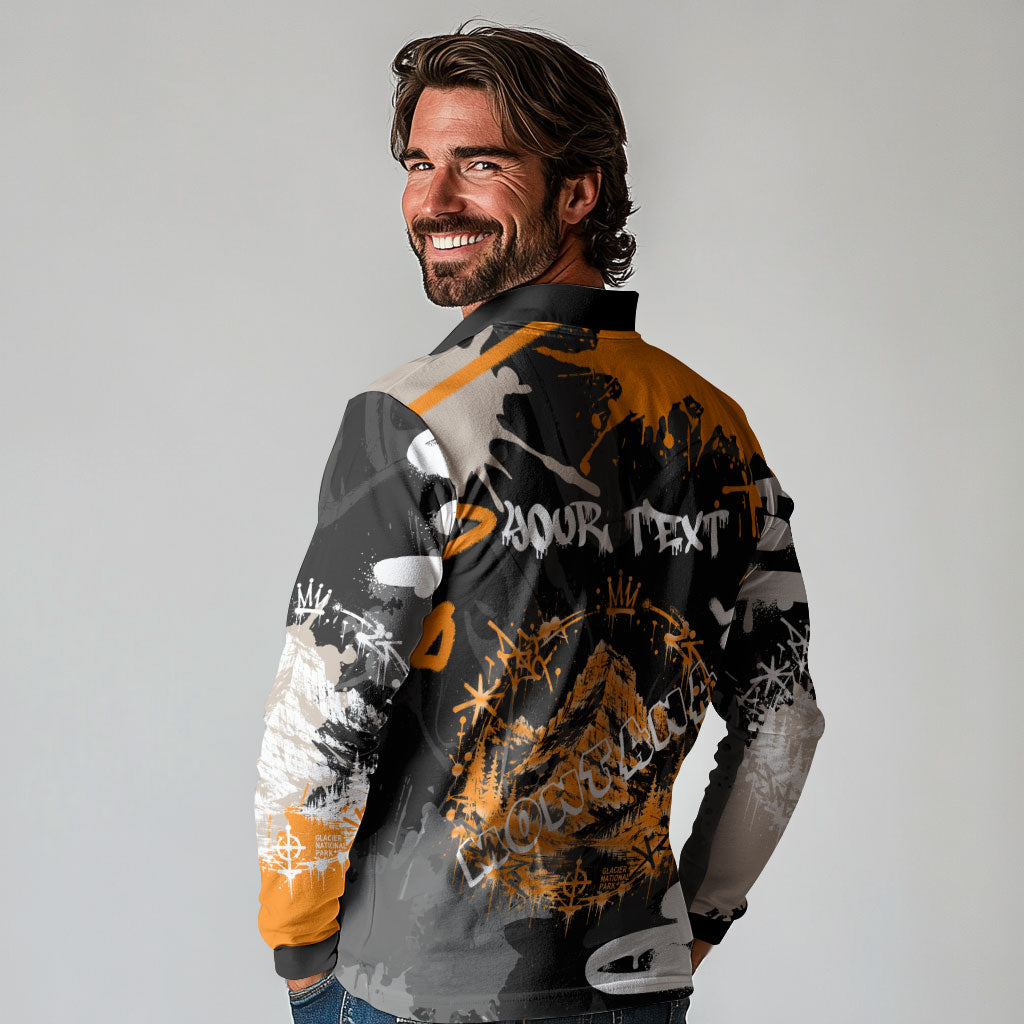 Personalized Montana Glacier National Park Long Sleeve Polo Shirt Urban Graffiti Street Art Paint Splatter