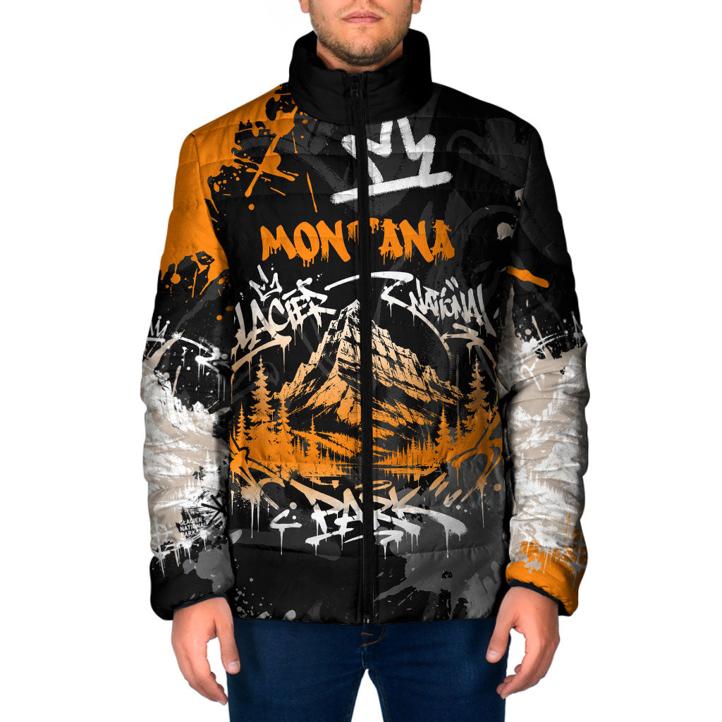 Personalized Montana Glacier National Park Padded Jacket Urban Graffiti Street Art Paint Splatter