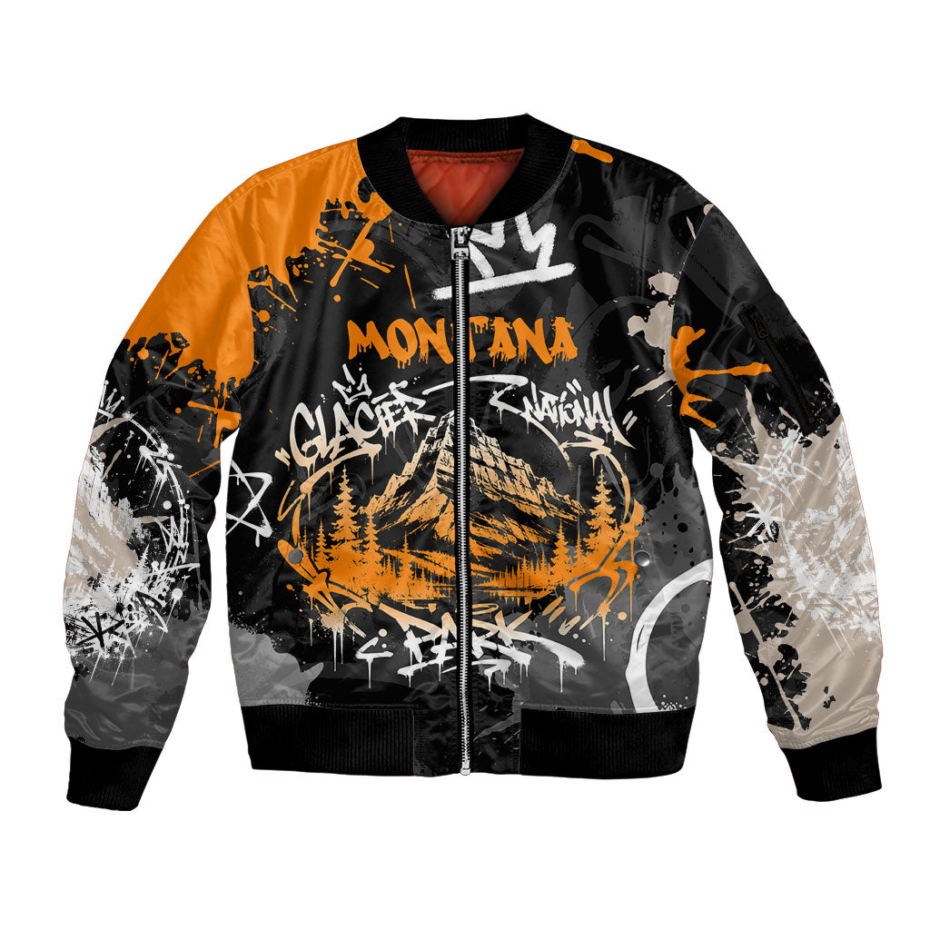 Personalized Montana Glacier National Park Sleeve Zip Bomber Jacket Urban Graffiti Street Art Paint Splatter