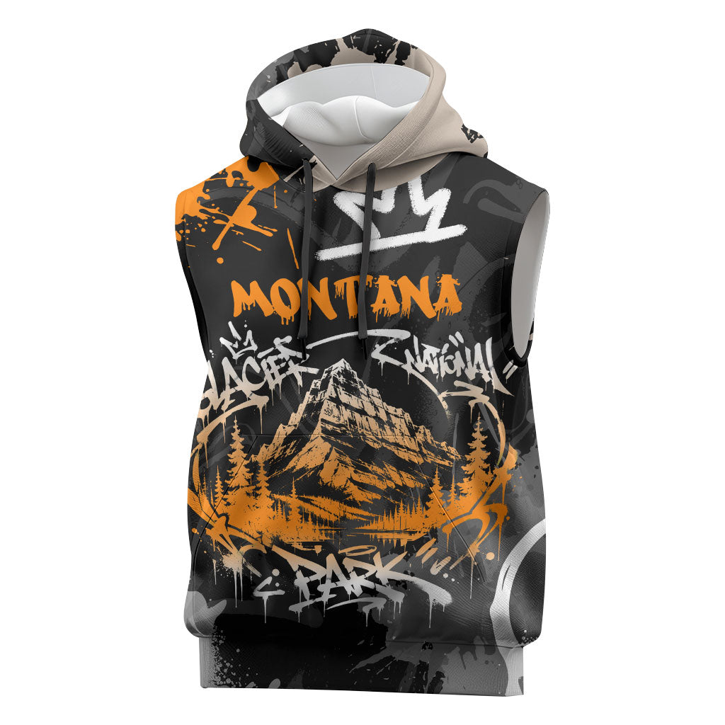Personalized Montana Glacier National Park Sleeveless Hoodie Urban Graffiti Street Art Paint Splatter