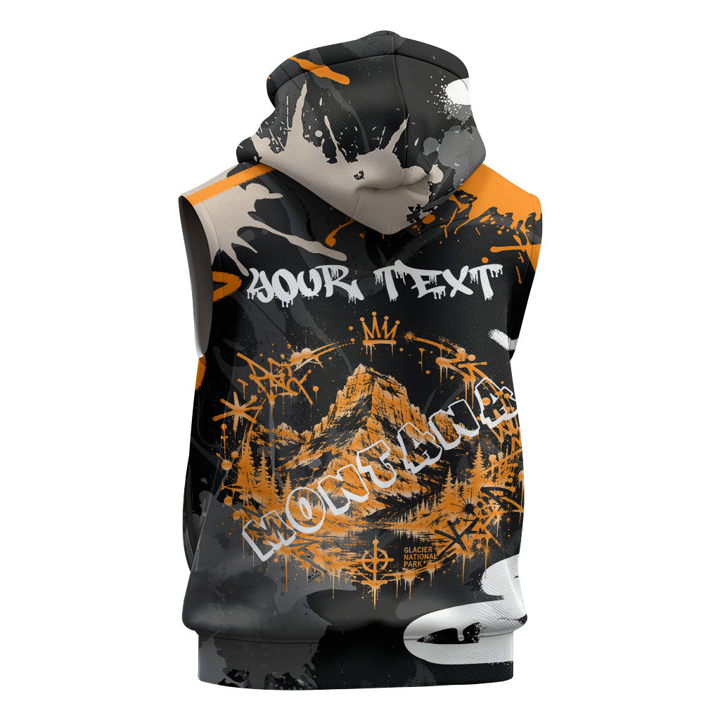 Personalized Montana Glacier National Park Sleeveless Hoodie Urban Graffiti Street Art Paint Splatter