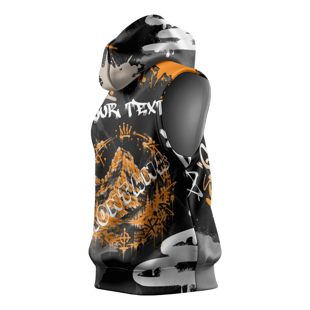 Personalized Montana Glacier National Park Sleeveless Hoodie Urban Graffiti Street Art Paint Splatter