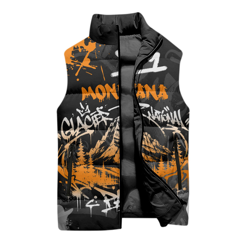 Personalized Montana Glacier National Park Sleeveless Puffer Jacket Urban Graffiti Street Art Paint Splatter