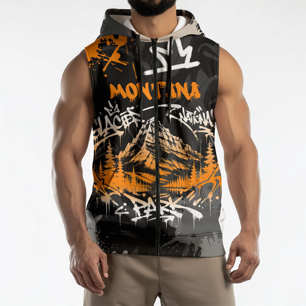Personalized Montana Glacier National Park Sleeveless Zip Hoodie Urban Graffiti Street Art Paint Splatter