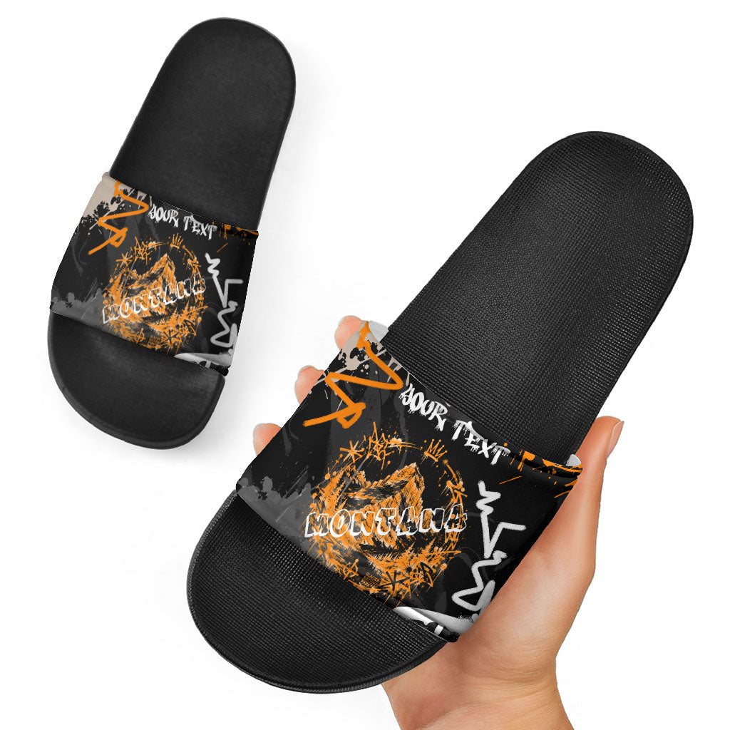 Personalized Montana Glacier National Park Slide Sandals Urban Graffiti Street Art Paint Splatter