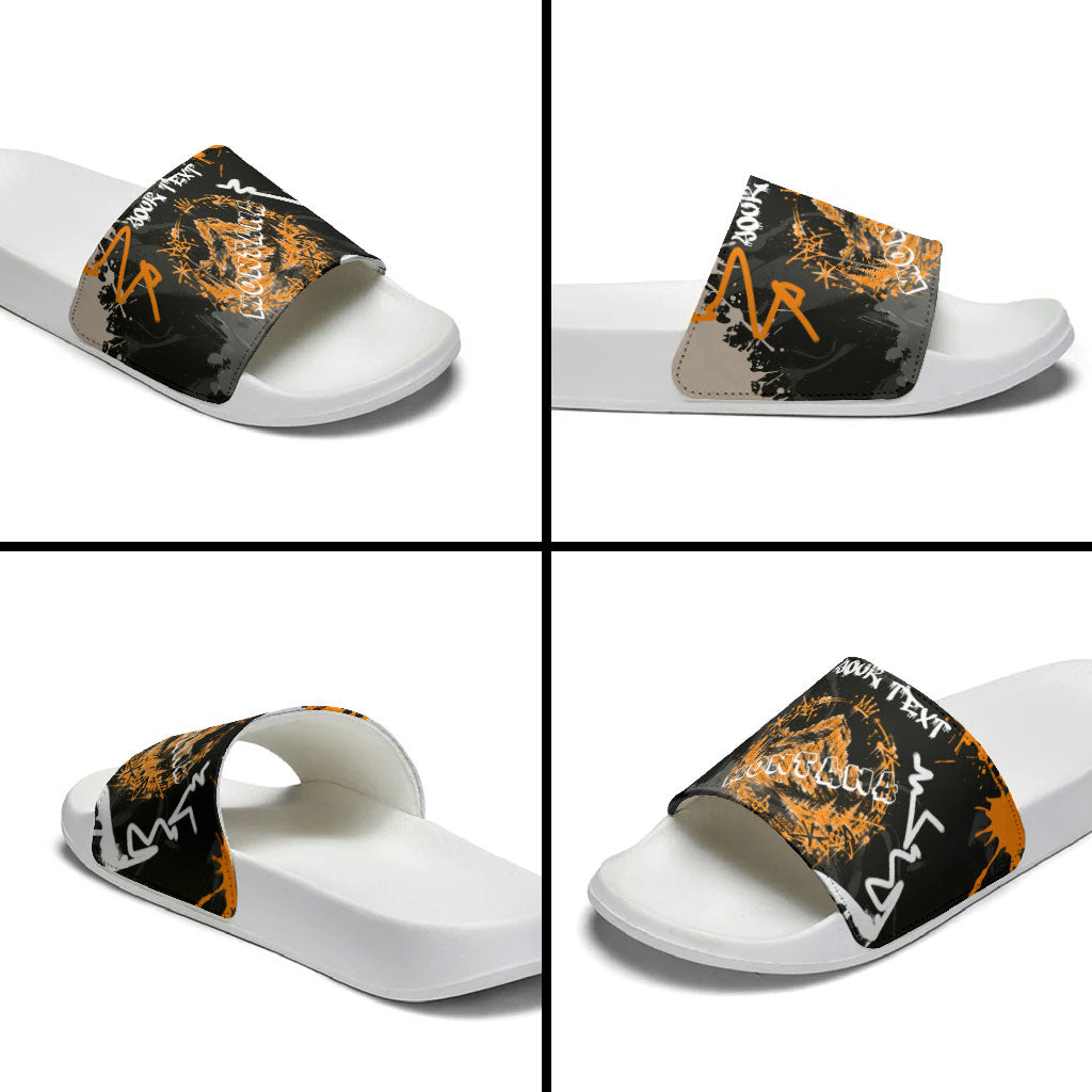 Personalized Montana Glacier National Park Slide Sandals Urban Graffiti Street Art Paint Splatter