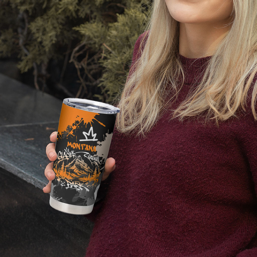 Personalized Montana Glacier National Park Tumbler Cup Urban Graffiti Street Art Paint Splatter