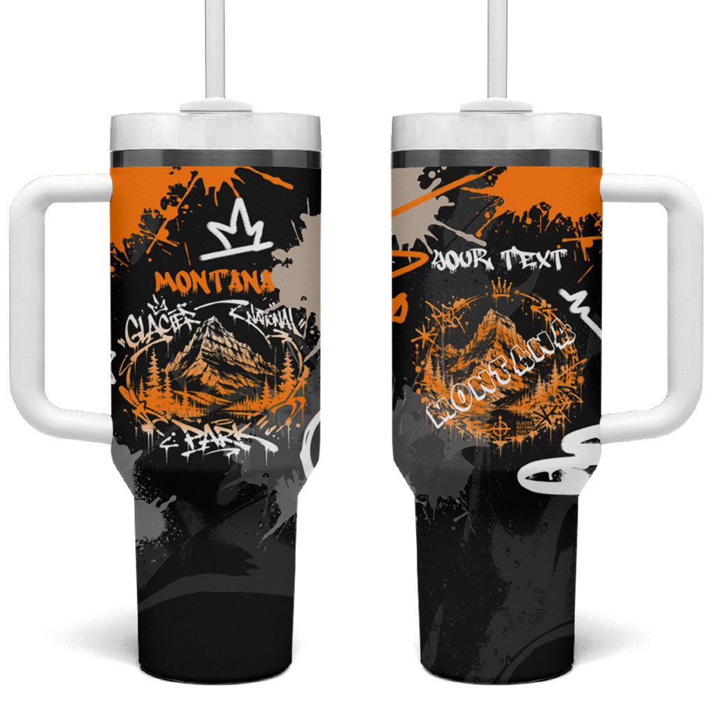 Personalized Montana Glacier National Park Tumbler With Handle Urban Graffiti Street Art Paint Splatter
