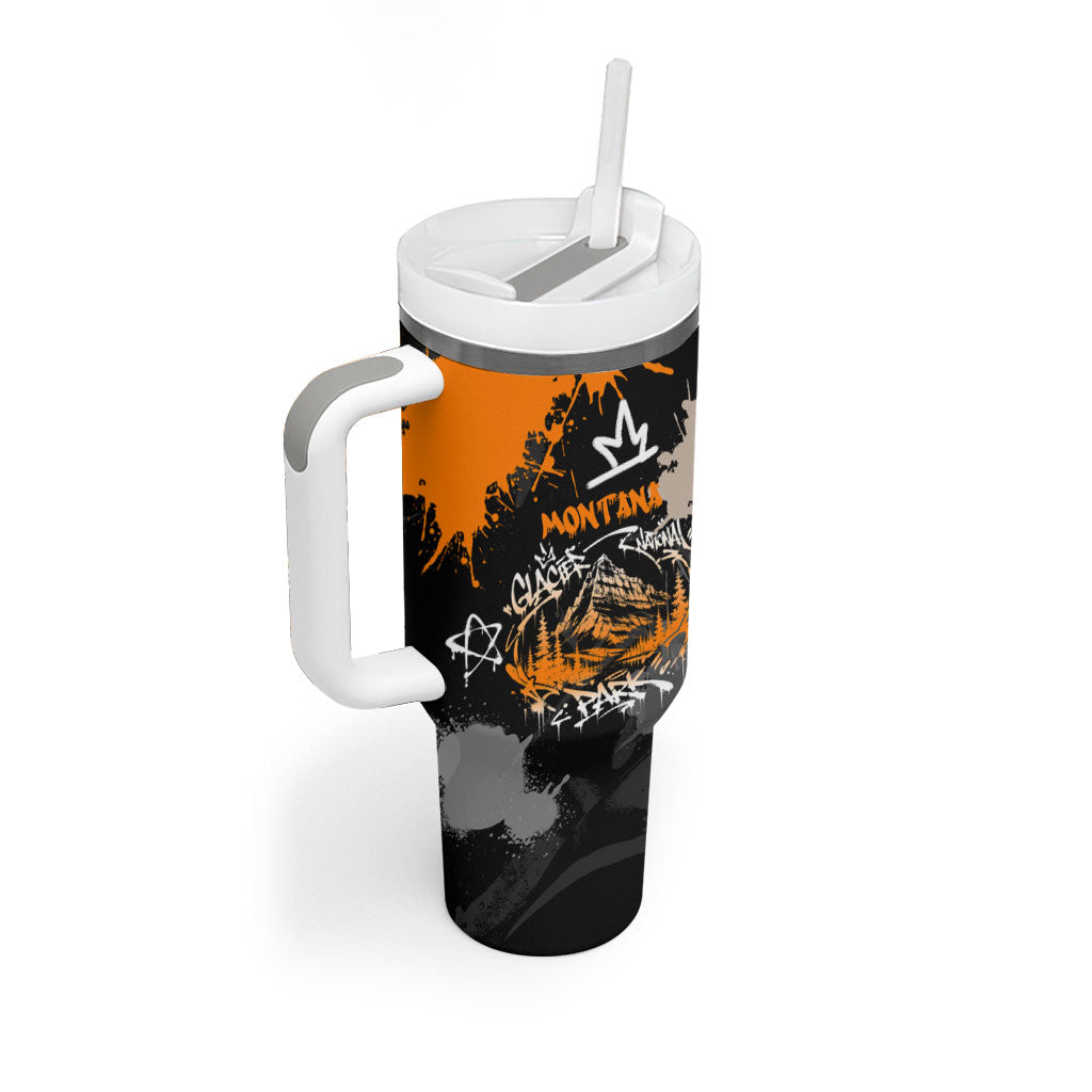 Personalized Montana Glacier National Park Tumbler With Handle Urban Graffiti Street Art Paint Splatter