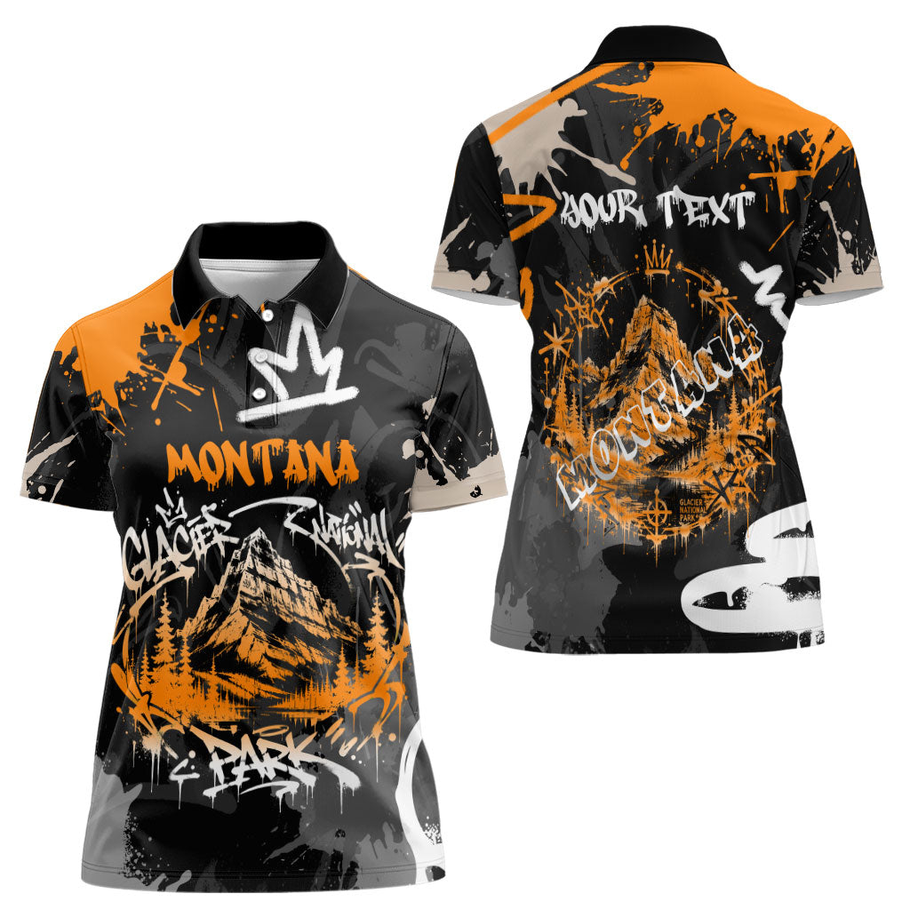 Personalized Montana Glacier National Park Women Polo Shirt Urban Graffiti Street Art Paint Splatter