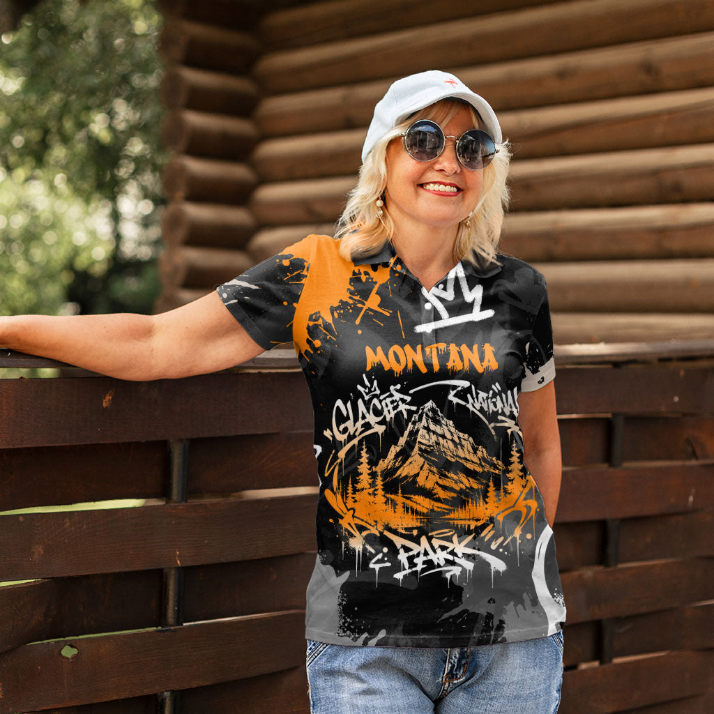 Personalized Montana Glacier National Park Women Polo Shirt Urban Graffiti Street Art Paint Splatter