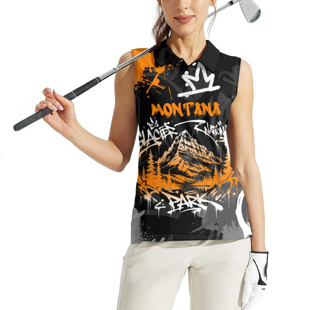 Personalized Montana Glacier National Park Women Sleeveless Polo Shirt Urban Graffiti Street Art Paint Splatter