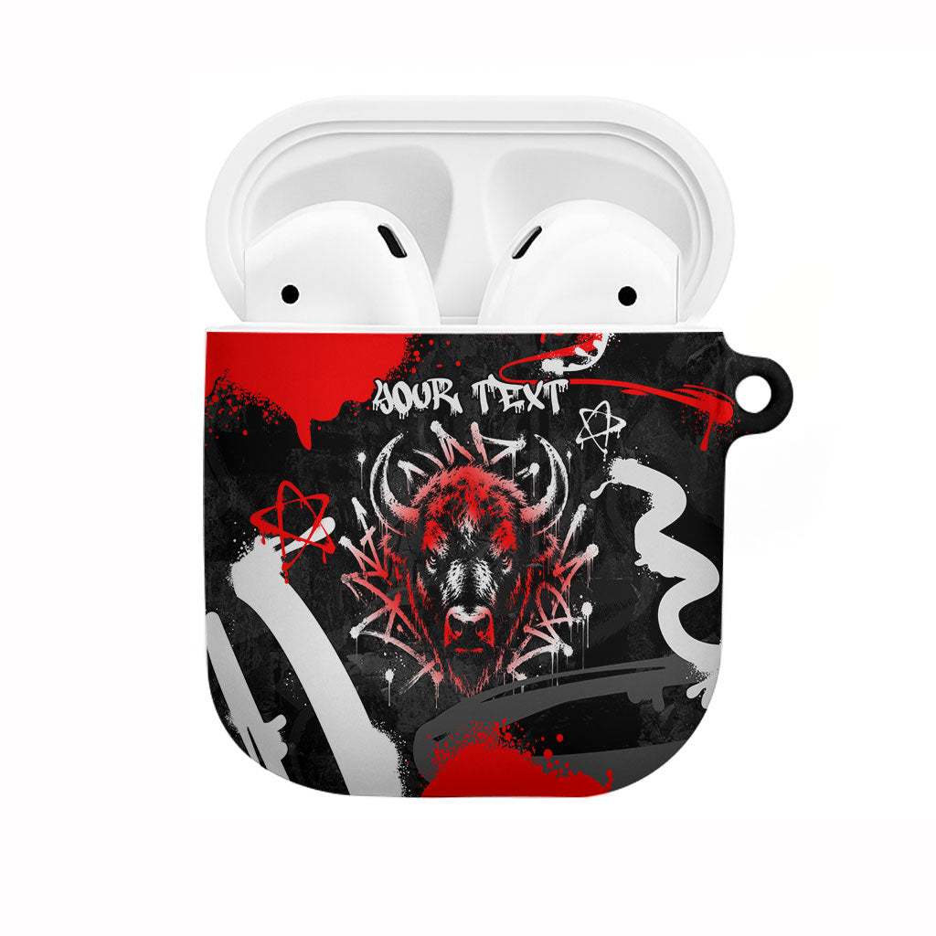 Personalized Montana Grizzly Bear and Bison AirPods Case Urban Graffiti Grunge Paint Splatter