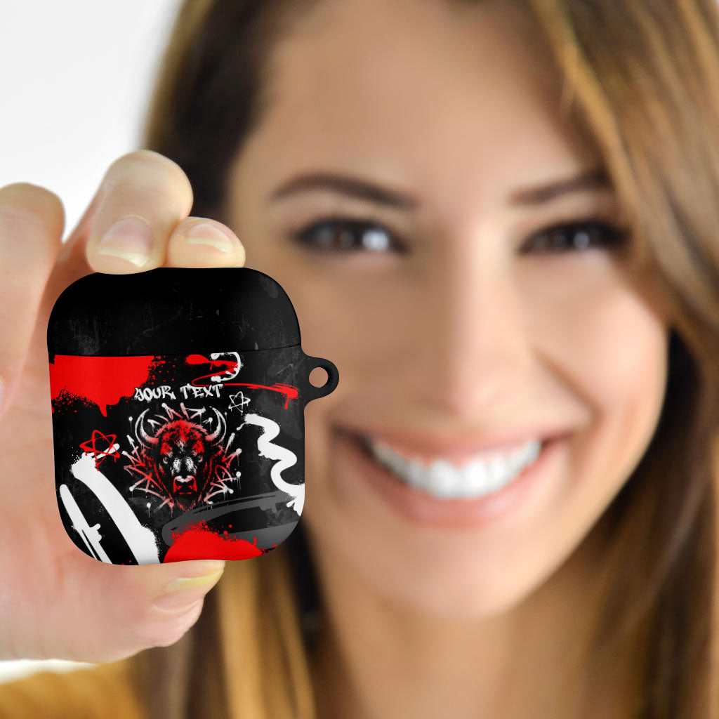 Personalized Montana Grizzly Bear and Bison AirPods Case Urban Graffiti Grunge Paint Splatter