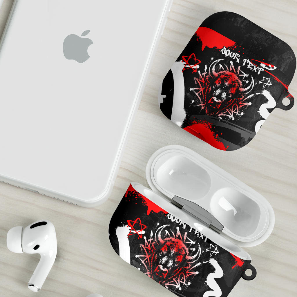 Personalized Montana Grizzly Bear and Bison AirPods Case Urban Graffiti Grunge Paint Splatter