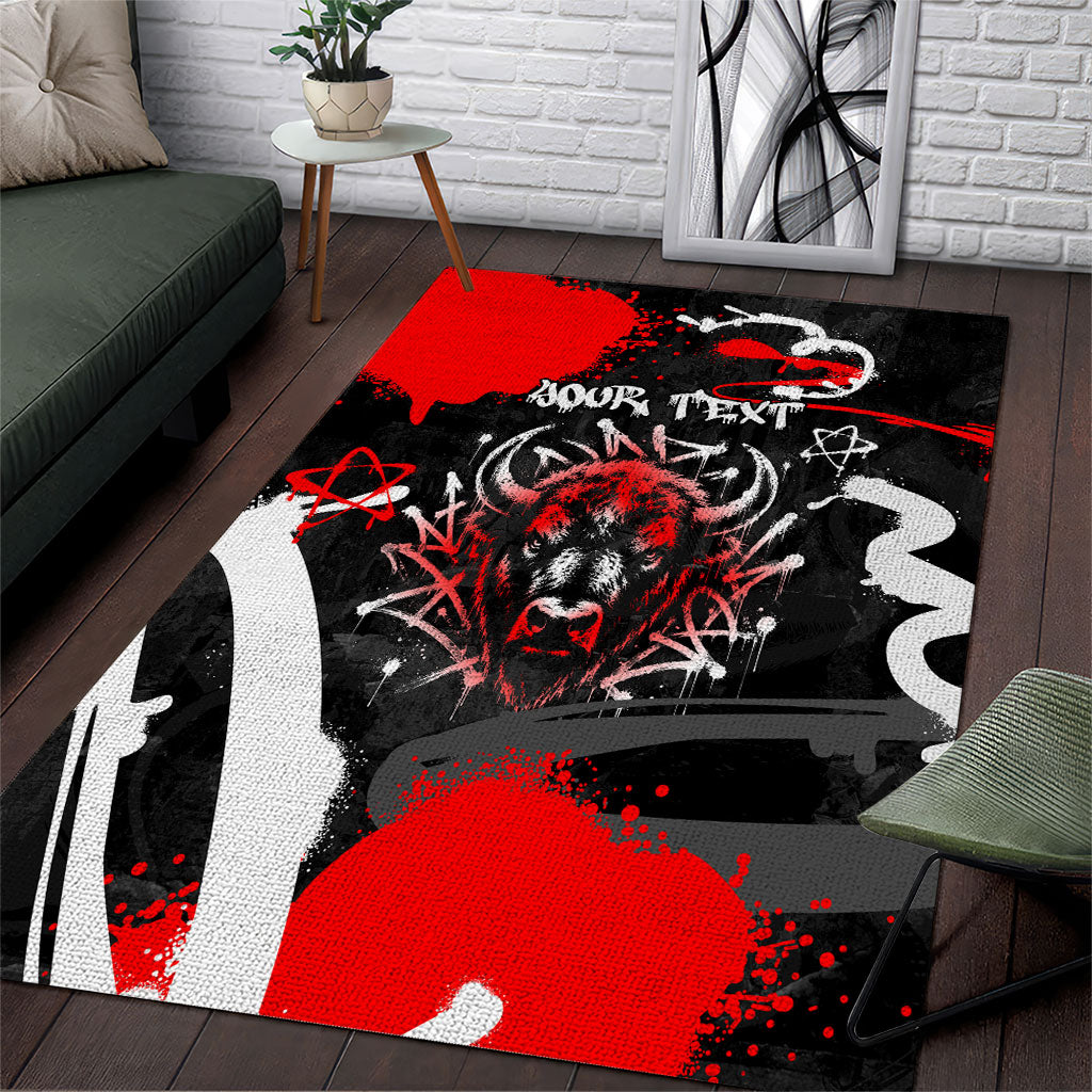 Personalized Montana Grizzly Bear and Bison Area Rug Urban Graffiti Grunge Paint Splatter
