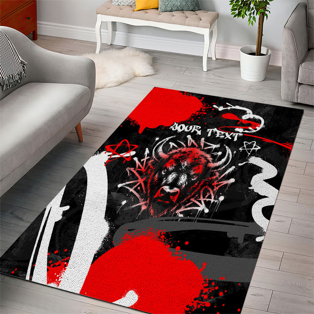 Personalized Montana Grizzly Bear and Bison Area Rug Urban Graffiti Grunge Paint Splatter