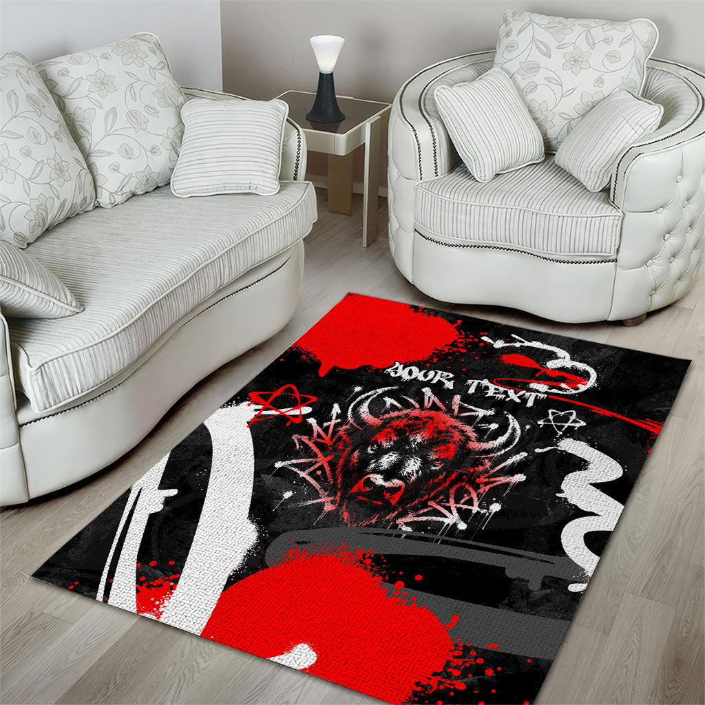 Personalized Montana Grizzly Bear and Bison Area Rug Urban Graffiti Grunge Paint Splatter