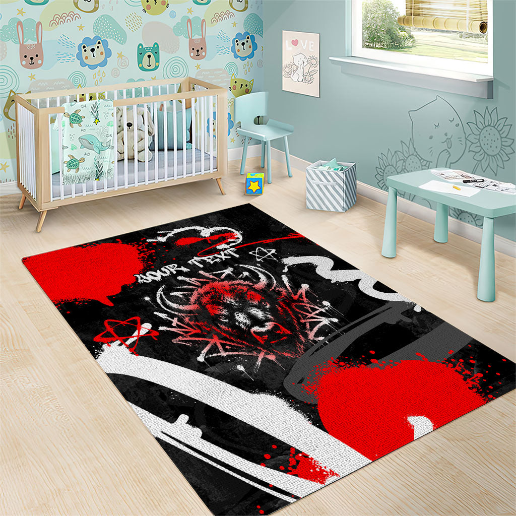 Personalized Montana Grizzly Bear and Bison Area Rug Urban Graffiti Grunge Paint Splatter