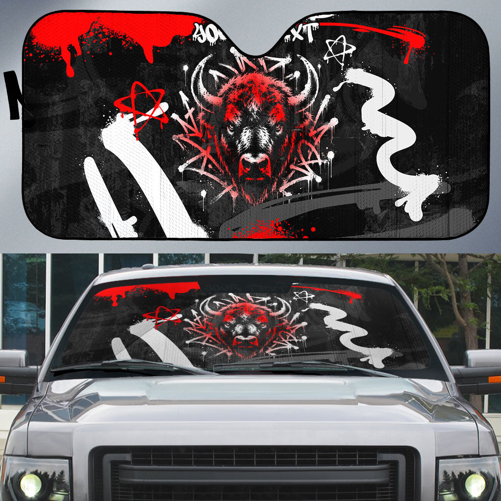 Personalized Montana Grizzly Bear and Bison Auto Sun Shade Urban Graffiti Grunge Paint Splatter